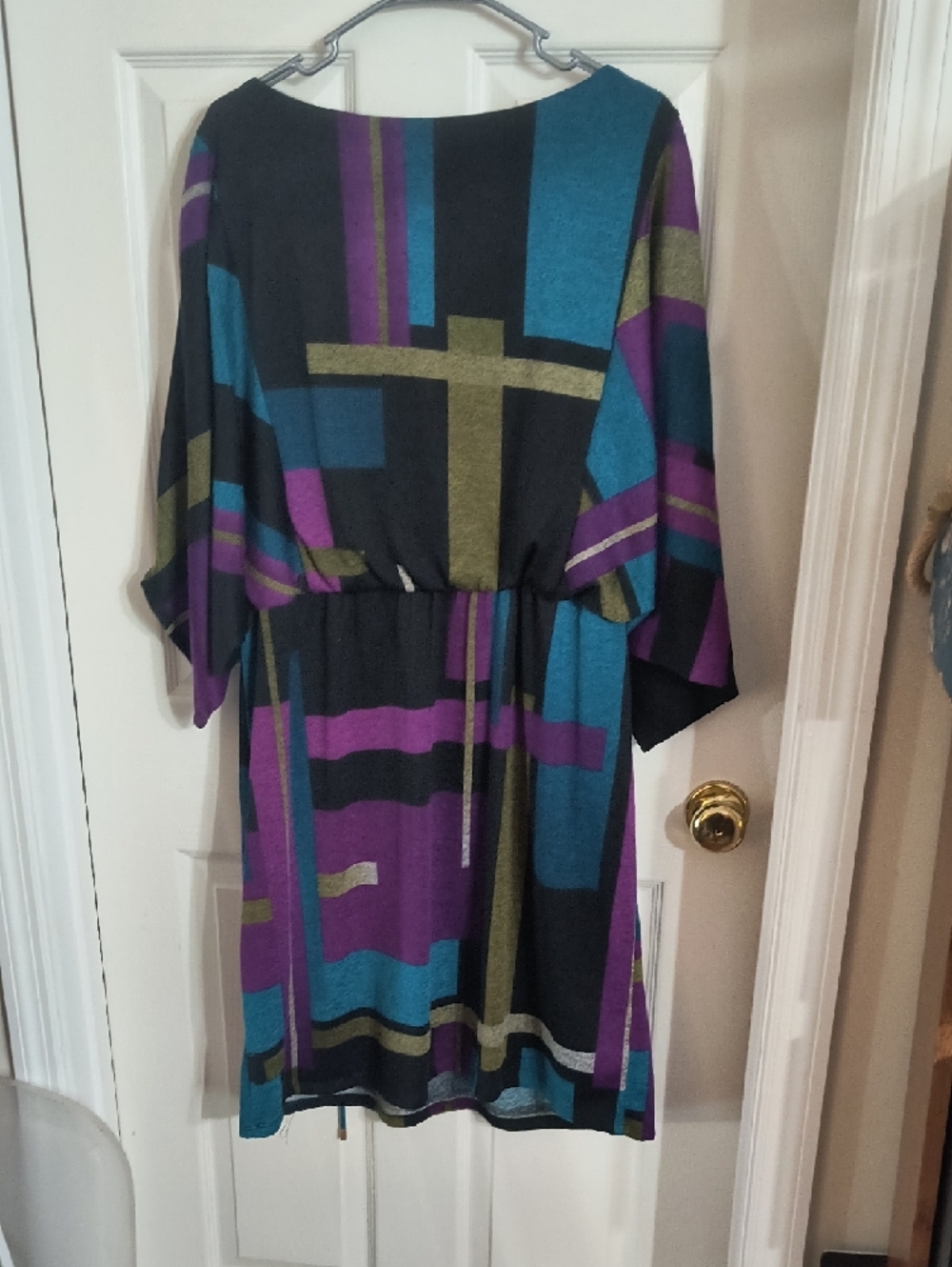 Sandra Darren Black Geometric-Print 3/4 Sleeve Pullover Dress with Belt - Picture 3 of 5